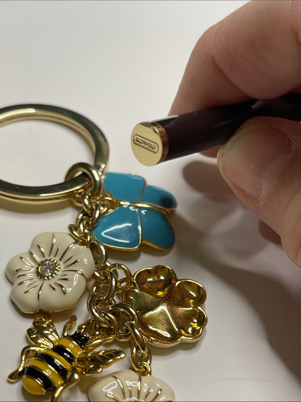 Coach Gold Floral & Turquoise Enamel Keychain Charm and Coach Pen - Picture 6 of 7